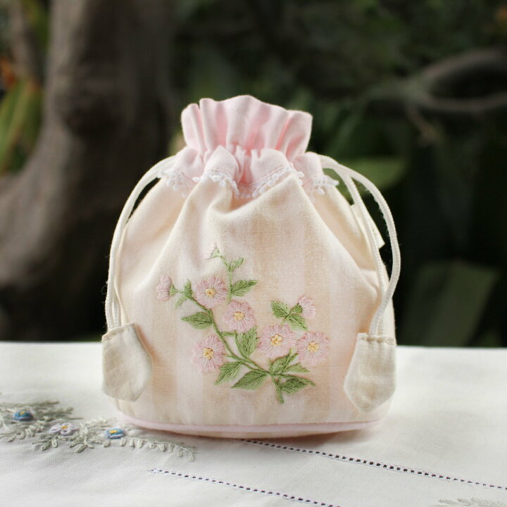 楽天市場】手刺繍ポーチ ミニバレル巾着 優しさ MyNuミニ巾着 