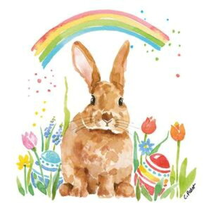 5枚ペーパーナプキン レインボーラビット Paper Products Design PPD ドイツ製 デコパージュ ウサギ バニー ラビット うさぎ イースター