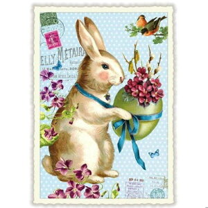輸入ポストカード エディションタウゼンドシェーン ハッピーイースターラビットすみれ ラメ&ダイカット加工 ドイツ製 ウサギ うさぎ スミレ バイオレット 菫
