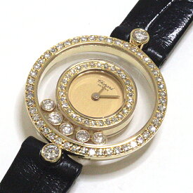 Chopard ショパール レディース腕時計 ハッピーダイヤモンド 20/3957 クォーツ ゴールド文字盤 レザーベルト 仕上げ済【中古】【代引不可】