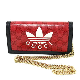 グッチ GUCCI×adidas チェーン付きウォレット レッド/ブラック クリスタルGG 621892 長財布 未使用品