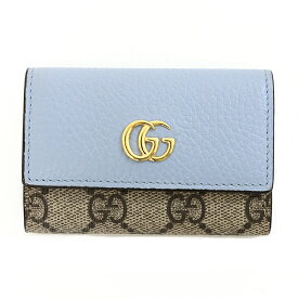 グッチ GUCCI GGマーモント レザー キーケース GGスプリーム キャンバス 456118 ライトブルー ベージュ＆エボニー 【中古】Sランク