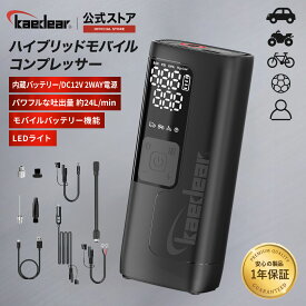 バイク 空気入れ 電動 エアーポンプ 電動空気入れ バッテリー＆DC12V シガーソケット SAE 2600mah×2, 7.4V/19.24wha, タイヤサイズ120/70ZR17で0-200KPaを2分の高速充填, 全バルブ対応 オートバイ/自動車/自転車/ボール/浮輪 ハイブリッド