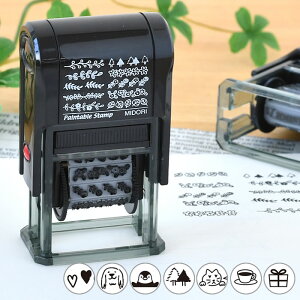 スタンプ 回転印 手帳 はんこ ハンコ 油性 ブラック ミドリ midori 文字 回転式 デザイン インキパッド付き 黒インキ デコ メッセージ 動物 モチーフ 植物 リスト ネコ かわいい
