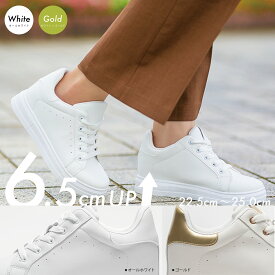＼送料無料／厚底に見えない 厚底スニーカー レディース インヒール 6.5cmUP 美脚 細見え 歩きやすい 疲れない ローカット 白 通学 通勤 クッションインソール おしゃれ ホワイト ゴールド