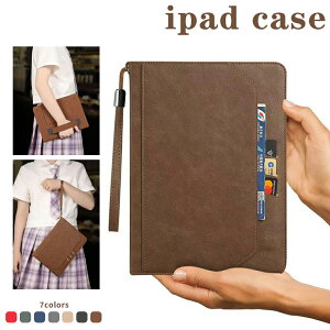 iPad �P�[�X �蒠�^ �n���h�X�g���b�v�t�� �X�^���h�@�\ �ϏՌ� ���^ PU���U�[ �J�[�h���[ �|�P�b�g�t�� iPad Air5 Air4 Air3 iPad ��9���� 2021 iPad mini6 Pro11 �Ή� ���킢�� �J���o�� �؍�