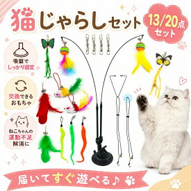 吸盤式猫じゃらしセット 交換用玩具付き 13点／20点 室内遊び 運動不足解消 多頭飼い対応