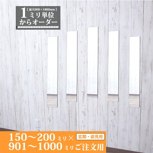鏡 サイズオーダー ミラー 150 mm 〜 200 mm × 901 mm 〜 1000 mm 壁掛け 玄関 姿見 全身 大きい スリム ロング おしゃれ ドレッサー シンプル 国産 旭硝子 AGC サンミラー 鏡の取り付け 日本製 ミリ単