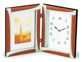 ＼今だけP2倍+送料無料!!／ ラム本革 時計付き フォトフレーム 写真立て フォトスタンド 置時計 写真 収納 本革 本皮 アンティーク ベビー 出産祝い 結婚祝い ラッピング ギフト包装 記念品 ノベルティ シンプル 高級 おしゃれ プレゼント お返し 北欧