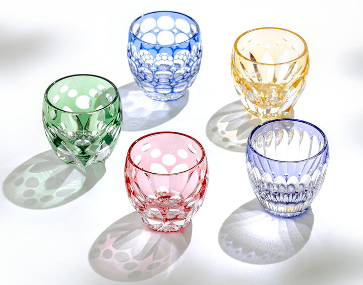 カガミクリスタル グラス 杯 2個セット 青紫 懐石杯 金赤 江戸切子  