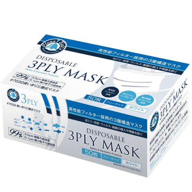 不織布製　サージカルマスク　医療用　公立病院で使用実績あり　3PLY　MASK ＃7032 川西工業　フリーサイズ　ホワイト　50枚入　　不織布マスク