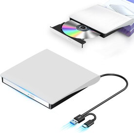 「楽天最新モデル」外付けDVDドライブ 高速処理 8XDVD& 24XCD 光学ドライブ外付け 読取/書込可 バスパワー USB 2.0/3.0&Type-C両接続 外付けCDドライブ Window/Vista/Linux/Mac OS対応 MAC CDドライブ 外付け
