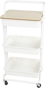 キッチンワゴン バスケットラックトローリー3段 キッチン収納カート 隙間収納 調味料ラック移動式 台所 整理棚 おしゃれ キャスター付き 耐荷重60KG 大容量 組立簡単幅42×奥行35×高さ87cm (ブ