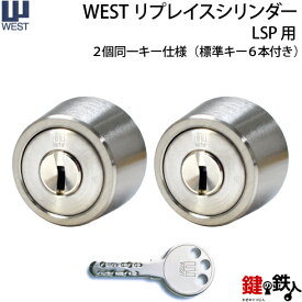 【2】WEST リプレイスシリンダーLSP用 玄関 鍵(カギ) 交換 取替えシリンダー・2個同一キーセットドア厚み28～43mm用■標準キー6本付き■【送料無料】