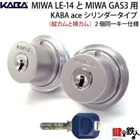 【4】MIWA LE-14、GAS3 交換用KABA ACE(カバエース)3250シリンダーLIX(TE0)タイプ■横向きカムと縦向きカム仕様■標準キー6本付き■シルバー色■2個同一キーセット【送料無料】