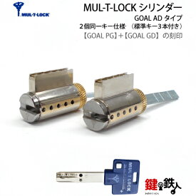 《2》GOAL PG+GD 玄関 鍵(カギ) 交換 取替え用ハイセキュリティシリンダーMUL-T-LOCK(マルティカード付)=イスラエル製■2個同一キーセット■標準キー3本付き【送料無料】