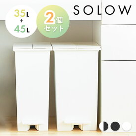 【週末限定10％OFF】ゴミ箱 ごみ箱 SOLOW ソロウ 35L 45L 35リットル 45リットル 2個セット 2個 2点 おしゃれ ふた付き 蓋つき 分別 ペダルオープンツイン ホワイト ブラック ペダル シンプル 棚下 キッチン コンパクト 両開き スリム RSD-77 RSD-78