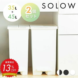 【13%OFF対象】ゴミ箱 ごみ箱 SOLOW ソロウ 35L 45L 35リットル 45リットル 2個セット 2個 2点 おしゃれ ふた付き 蓋つき 分別 ペダルオープンツイン ホワイト ブラック ペダル シンプル 棚下 キッチン コンパクト 両開き スリム RSD-77 RSD-78
