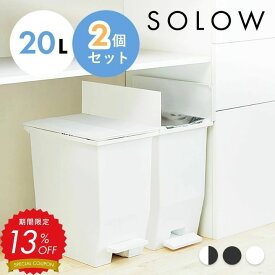【13%OFF対象】ゴミ箱 ごみ箱 SOLOW ソロウ 20L 20リットル 2個セット 2個 ホワイト ブラック ふた付き 蓋つき おしゃれ ペダルオープンツイン ペダル シンプル 棚下 キッチン 分別 リビング コンパクト 両開き キッチン家具 スリム RSD-77