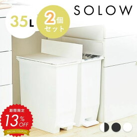 【13%OFF対象】ゴミ箱 ごみ箱 SOLOW ソロウ 35L 35リットル おしゃれ ふた付き 蓋つき 2個セット 2個 ペダルオープンツイン ホワイト ブラック ペダル シンプル 棚下 キッチン 分別 コンパクト 両開き リビング キッチン家具 スリム RSD-77