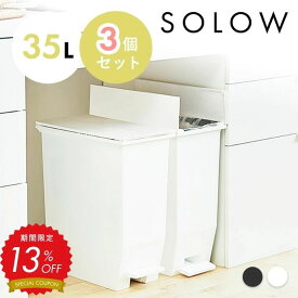 【13%OFF対象】ゴミ箱 ごみ箱 SOLOW ソロウ 35L 35リットル 3個セット 3個 3点 ふた付き 蓋つき 分別 ペダルオープンツイン ホワイト ブラック ペダル シンプル 棚下 キッチン リビング コンパクト 両開き キッチン家具 スリム RSD-77