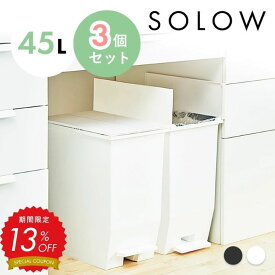 【13%OFF対象】ゴミ箱 ごみ箱 SOLOW ソロウ 45リットル 45L 3個セット おしゃれ ふた付き 蓋つき 分別 3個 3点 ペダルオープンツイン ホワイト ブラック ペダル シンプル 棚下 カウンター下 キッチン コンパクト 両開き リビング スリム RSD-78