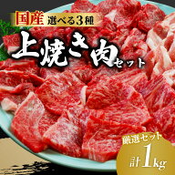 【焼肉タレ付】 選べる 国産 焼肉セット 1kg お中元 肉 4人前 上カルビ 上ロース 豚カルビ 国産ハラミ は…