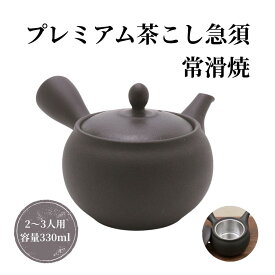 プレミアム茶こし急須 黒 330ml 2～3人用 | 二人用 おしゃれ 高級 日本製 常滑焼 常滑急須 常滑 洗いやすい 茶器 網 茶こし 軽い 茶道具 熱くない 持ち手 ギフト プレゼント 大きめ