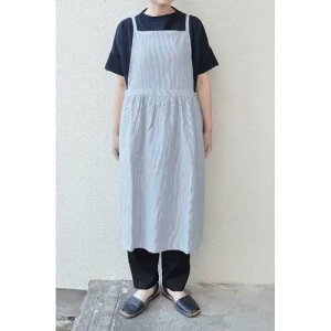 homeworking 綿麻ダンガリーギャザークロスエプロン