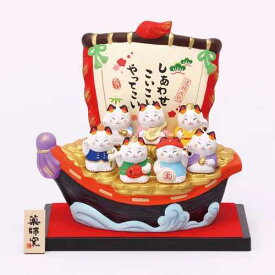 薬師窯 七福神招き猫飾り / 置物 招き猫 縁起物 縁起小物 開運 開運招福 幸せ招き 金運招き 開運招き 福招き 喜び招き 健康長寿 宝船 寿老人 大黒天 弁財天 恵比寿 毘沙門天 布袋尊 福禄寿 薬師窯 ねこ ねこ雑貨