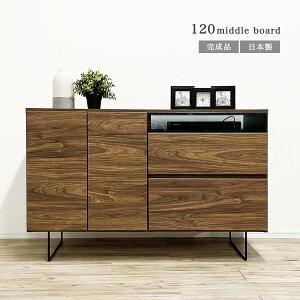 【P10倍&4%OFFクーポン】 テレビボード 完成品 キャビネット 木製 扉付き ミドルボード サイドボード 幅120cm リビングチェスト 大容量 引き出し アイアン脚 日本製 大川家具 コンセント付き