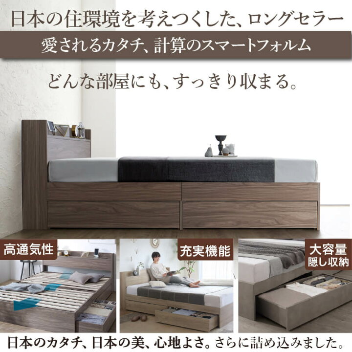 楽天市場】☆ベッド ダブル ベッドフレーム マットレス付 収納付き 