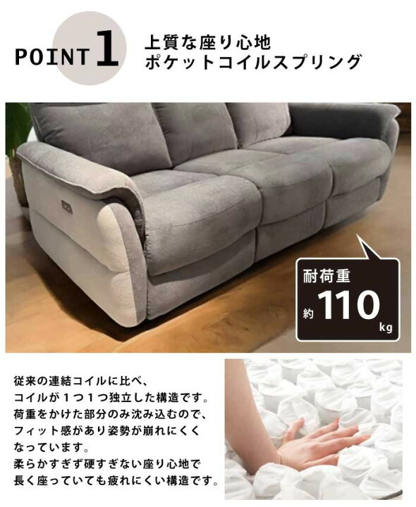 楽天市場】電動ソファ 幅200cm USBポート付 ハイバック ポケットコイル 
