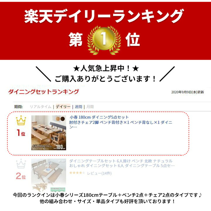 楽天市場】選べるレビュー特典あり◇小春 180cm ダイニング5点セット 