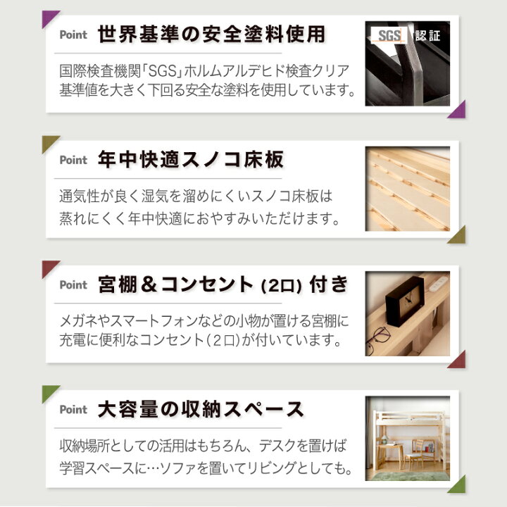 楽天市場】10日迄p5倍＋クーポン◇ロフトベッド 耐荷重:約500kg 安心 