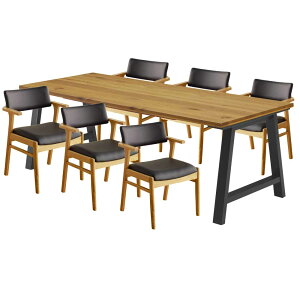 ダイニングテーブルセット 6人用 ダイニングセット ダイニングテーブルセット チェア6脚 天板200cm 無垢集成材 ウォールナット オーク 木製 おしゃれ 6人掛け 合成革 ラバーウ