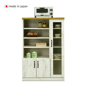 \全品P3倍★お買い物マラソン/ ダメージ塗装風 80多目的キャビネット 幅80cm ホワイト 日本製 完成品 キッチン収納