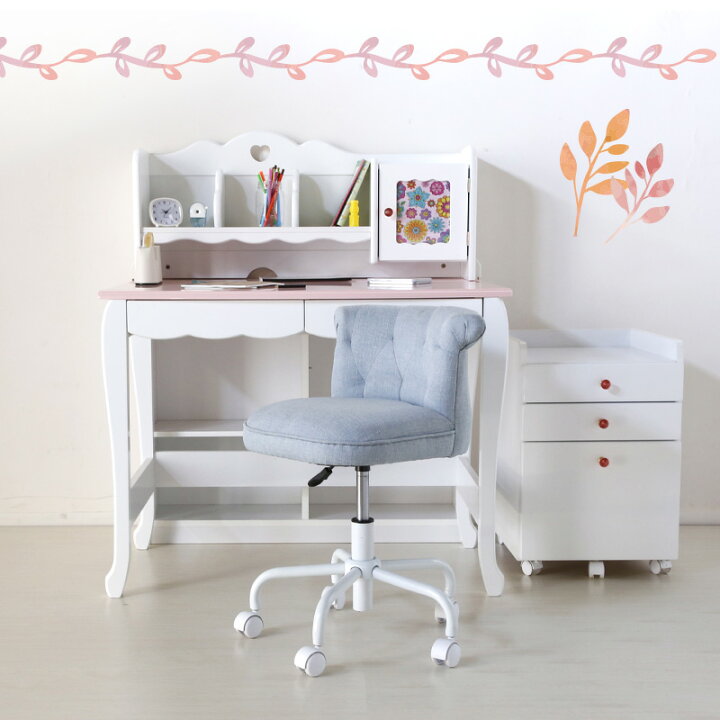Pt5倍5 クーポン 11日迄 学習チェア かわいい 勉強机 パステルカラー ブルー ピンク リッチ 可愛い デスクチェア おしゃれ プリンセスチェア パープル イス ファブリック Rich 姫系 キャスター付き キュート キッズ