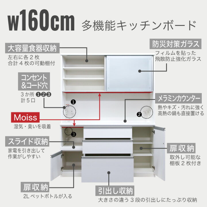 楽天市場】先着50%クーポン24日20時☆ 日本製 160cm 食器棚 1600レンジ 