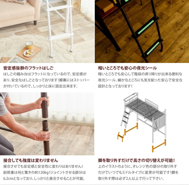 楽天市場】ロフトベッド ベッド シングルベッド パイプベッド 二段 
