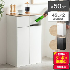【MAX50％OFF! 4/20 0:00 ~ 23:59まで★】ゴミ箱 45L 分別 2連 45リットル フタ付き おしゃれ キッチン ダストボックス スリム コンパクト ごみ箱 ふた付き リビング 縦型 蓋 おすすめ 木目 木製 スウィング扉 スイング 隠す 隠せる 薄型 収納 幅50 大容量 見えない