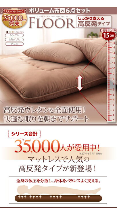 楽天市場】FLOOR ボリューム敷布団6点セット セミダブル(高反発タイプ 
