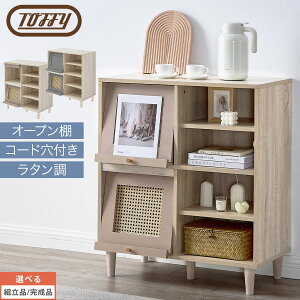 ラタン調 キャビネット ラタン調チェスト シェルフ 木製 扉付き カラーボックス テレビ台 脚付き フラップ扉 wifi ルーター 収納付き コード穴 本棚 リビング チェスト 飾り棚 インテリア デ