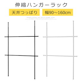 コートハンガー つっぱり 2段 洋服 収納 伸縮式 高さ調整可能 シンプル ブラック/ホワイト LET300228