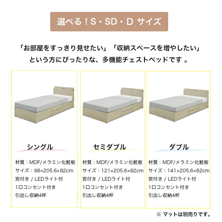 楽天市場】チェストベッド S SD D BOX収納 引き出し 収納ベッド 収納 