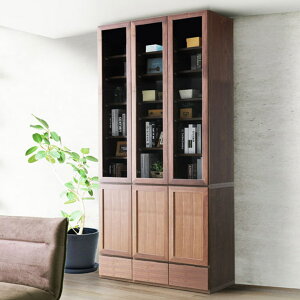 書棚 本棚 シェルフ おしゃれ 大容量 ハイタイプ ディスプレイラック リビング収納 キャビネット 幅120 フルオープンスライドレール スライドレール 収納 食器棚 大川家具 天然木 木 北欧 北