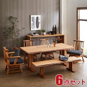 ★ P3倍 マラソン期間限定 ★ ダイニングテーブル ダイニングセット テーブルセット 黄王 6点セット(幅180テーブル+肘無回転チェア2脚+肘付回転チェア2脚+ベンチ) 幅180 ダイニングテーブルセ