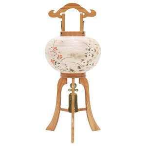 盆提灯 行灯 ミニ行灯「10号 竹 絹二重絵入」 竹ひご巻火袋 電気コード式 8443-10-502