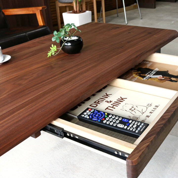 レア 中棚付き ウォールナット 無垢 ローテーブル 板厚20mm（楽天市場 