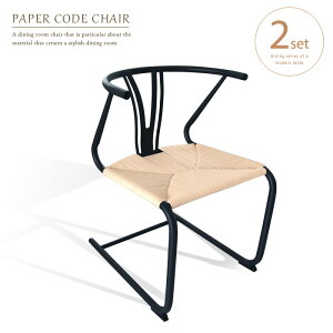 ダイニングチェア 2脚セット ペーパーコード カンティレバー 北欧 おしゃれ アイアン脚 ブラック 黒脚 肘付き Yチェア風 ワイチェア風 デザイナーズチェア風 北欧風 モダン チェア 椅子 カン